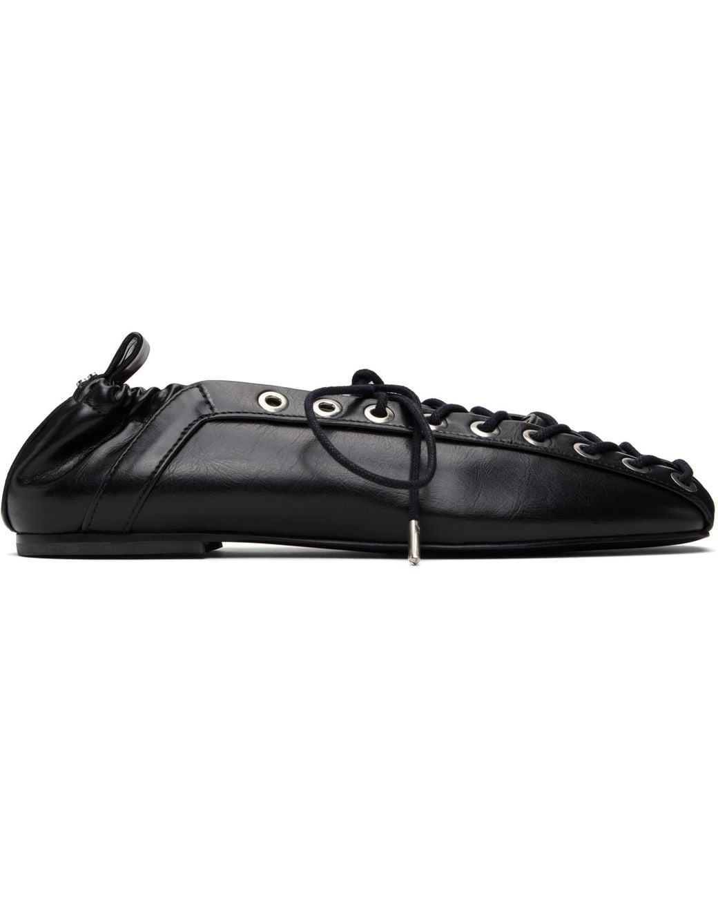 Ganni Black Lace-Up Ballerina Flats