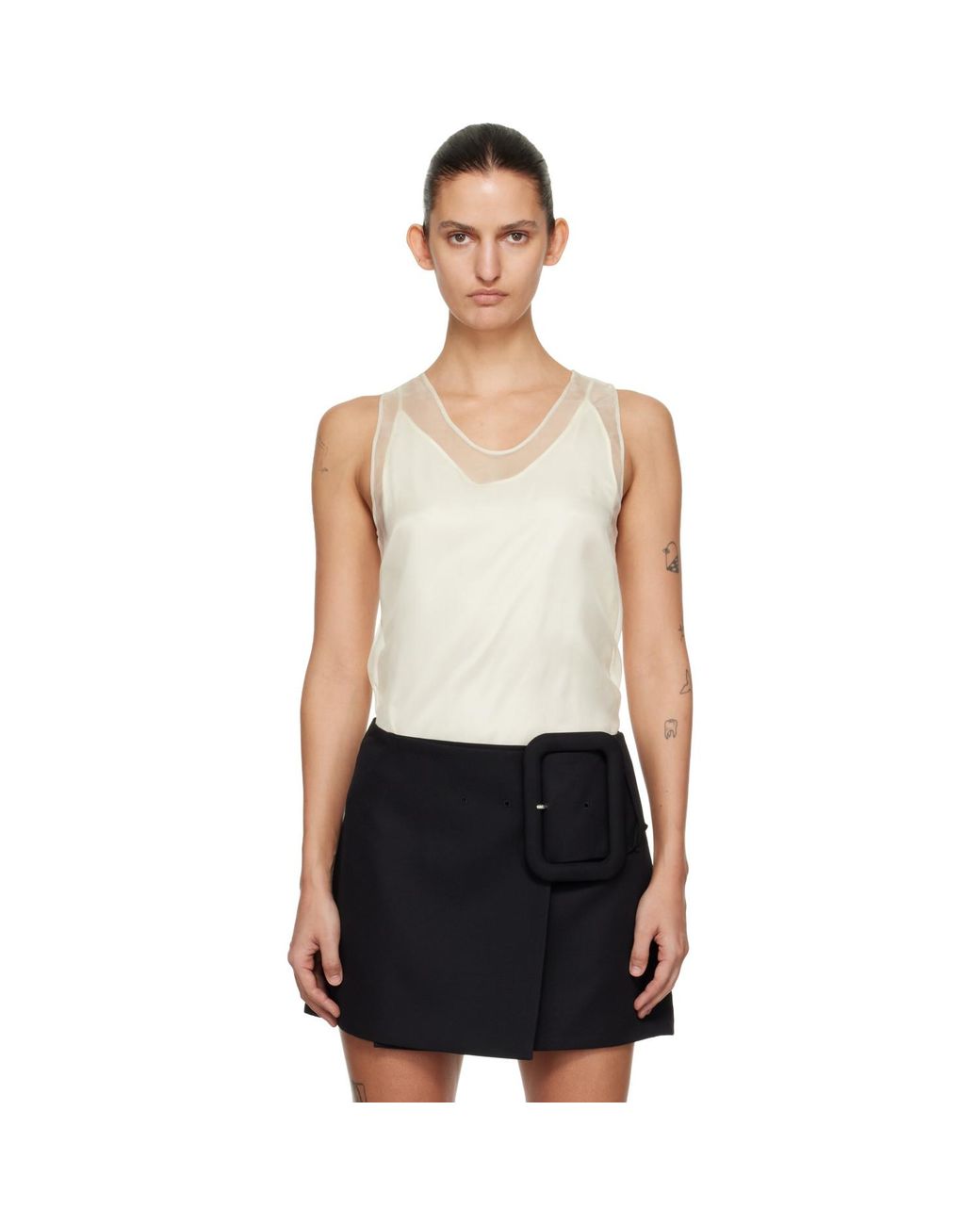 AMI Black Off- Sheer Silk Tank Top