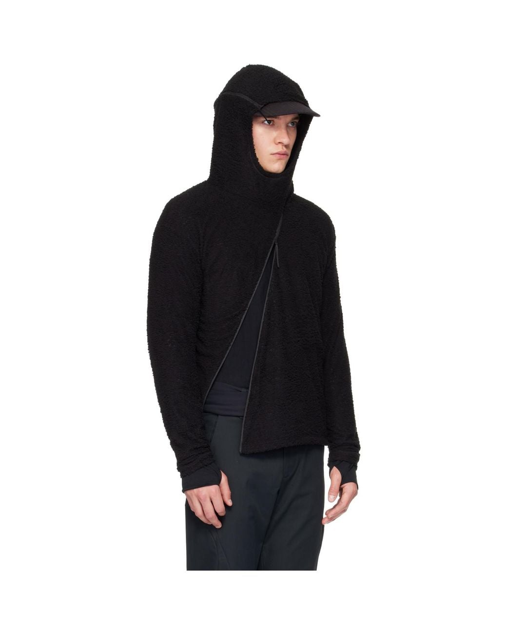 Post Archive Faction PAF Black Curved Fleece Hoodie for men