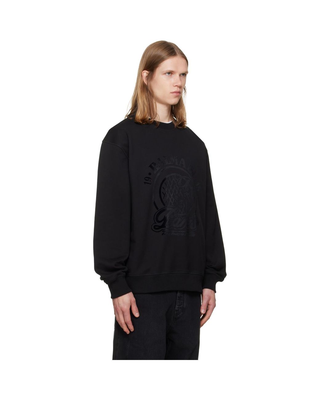 Balmain Black Quilted Flock Sweatshirt for men