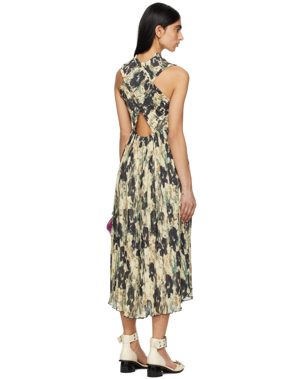 GANNI ♥ Printed Pleats Smock Midi Straps Dress/追跡付 Afterglow Printed Pleats Smock Midi Straps Dress | GANNI US