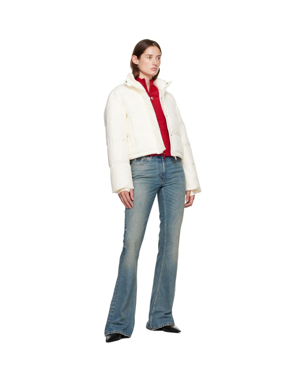Courreges Red Off- Cropped Puffer Jacket