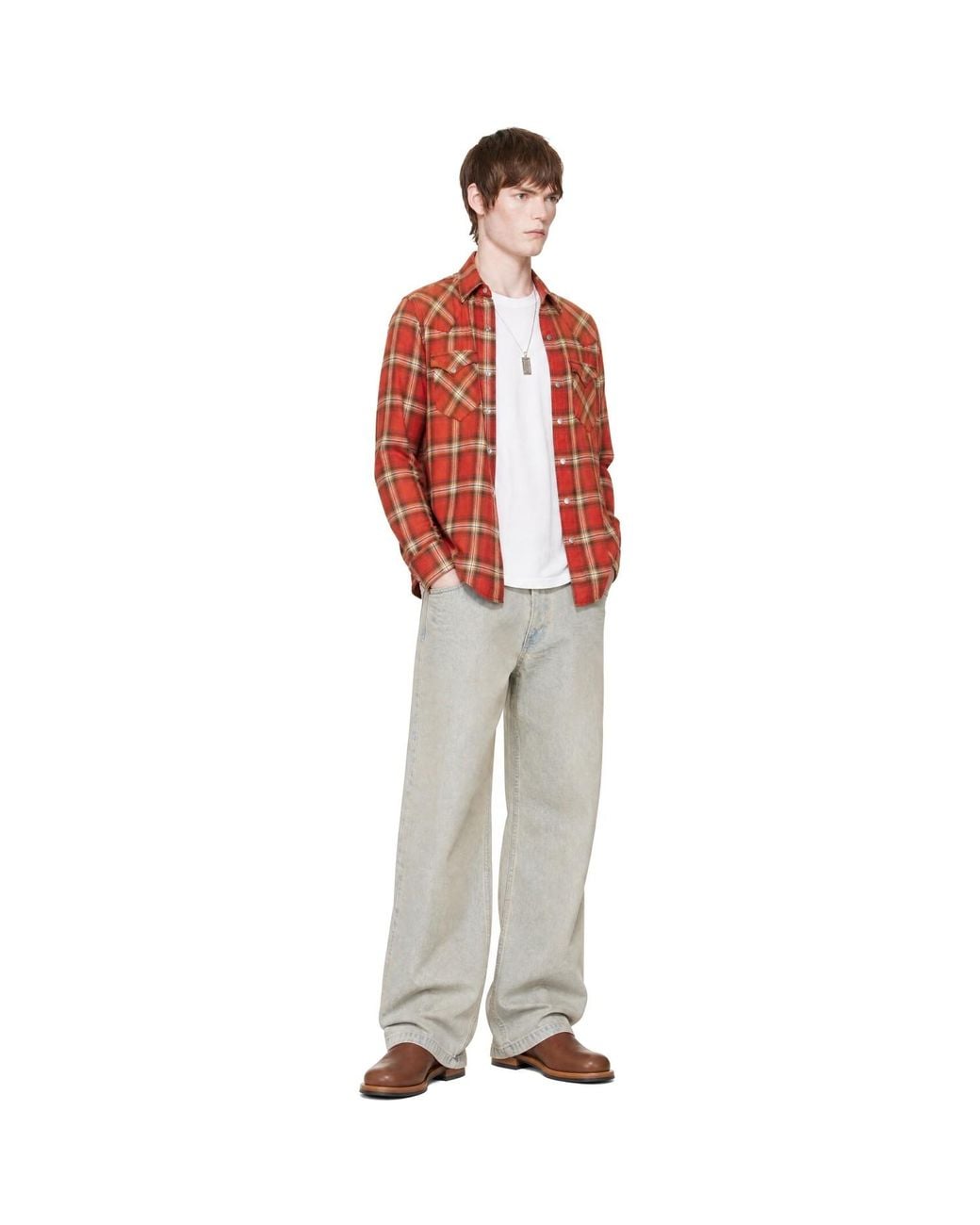 Carter Young Red Washed Flannel Western Shirt for men