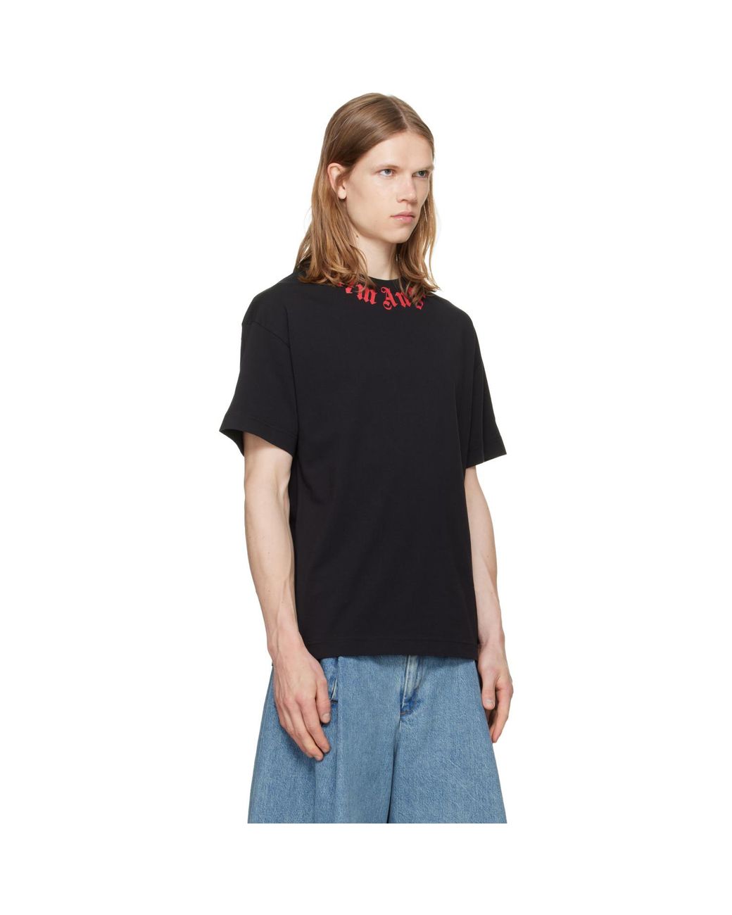 Palm Angels Black Neck Logo Regular T-Shirt for men