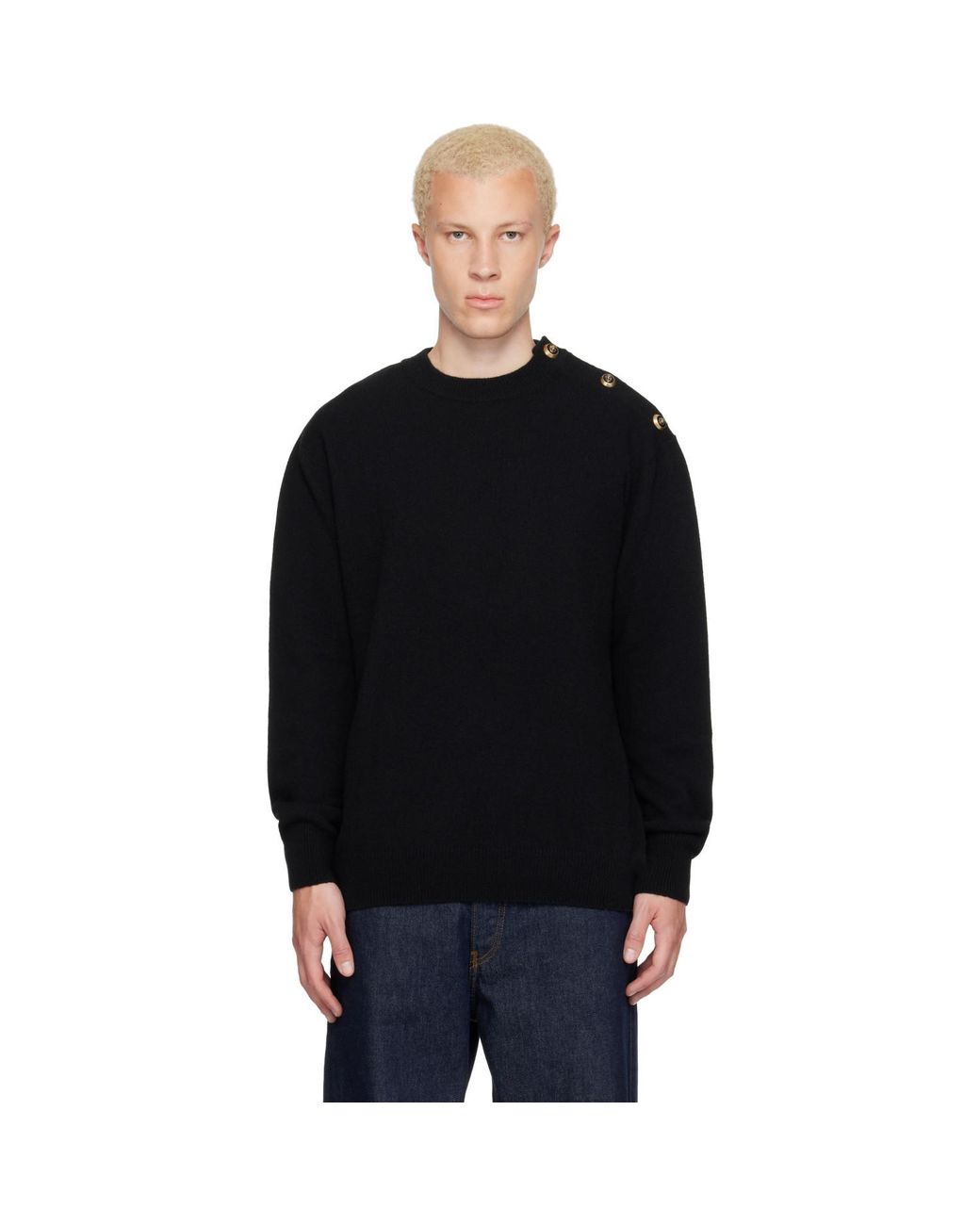 Balmain Black Buttoned Eco-Cashmere Knit Sweater for men