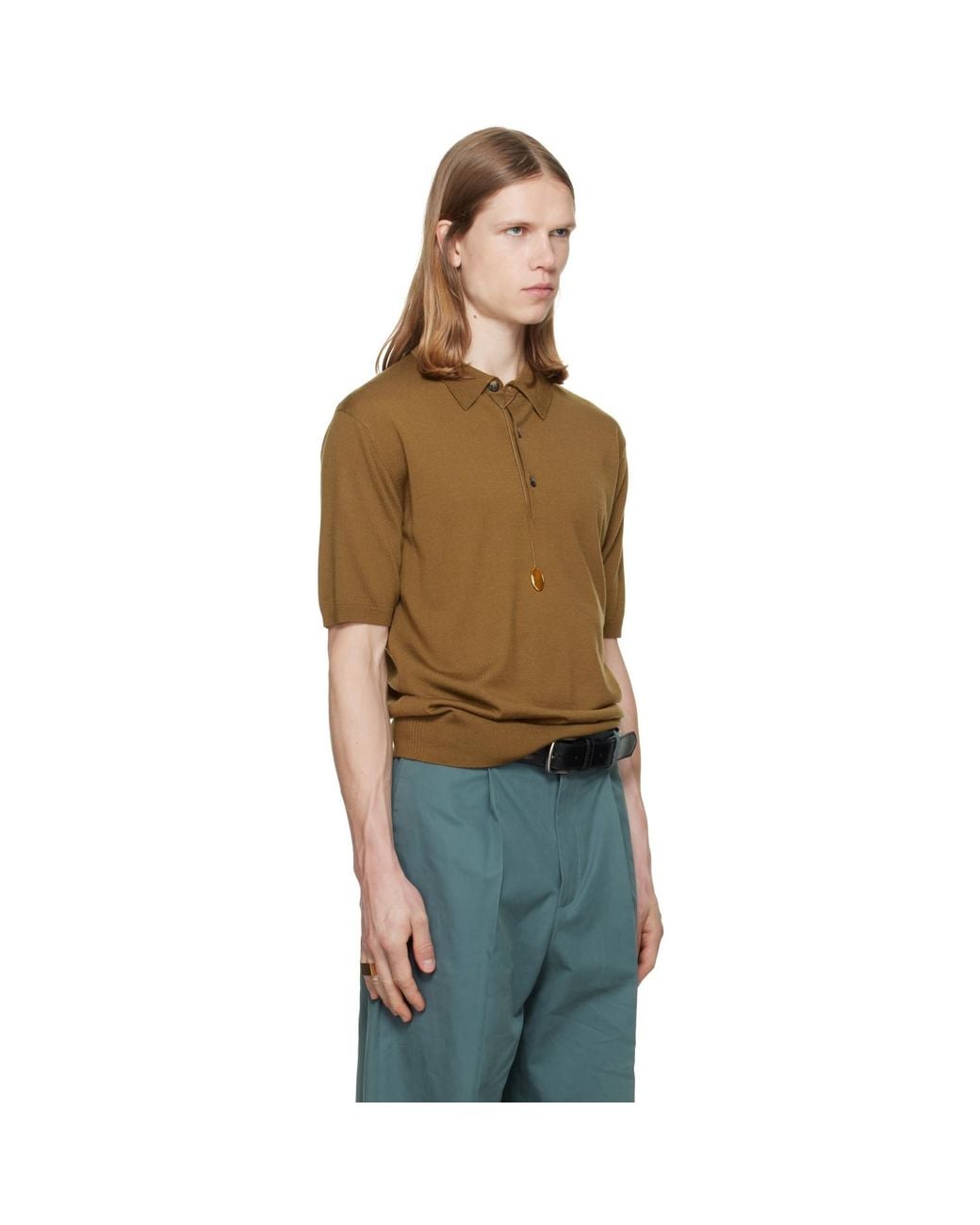 Dries Van Noten Green Khaki Knit Wool Polo for men