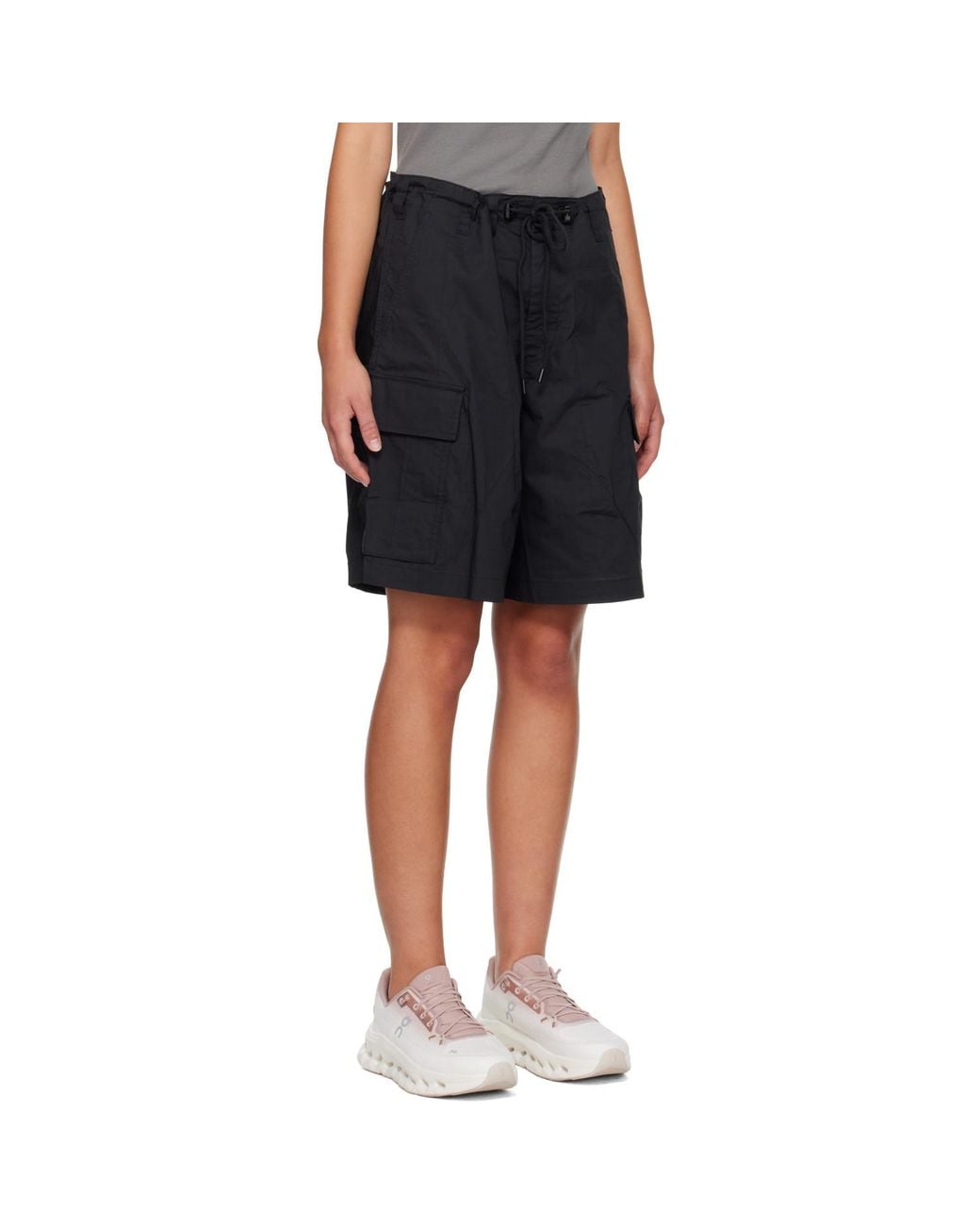 Skims Black Woven Cotton Oversized Cargo Shorts