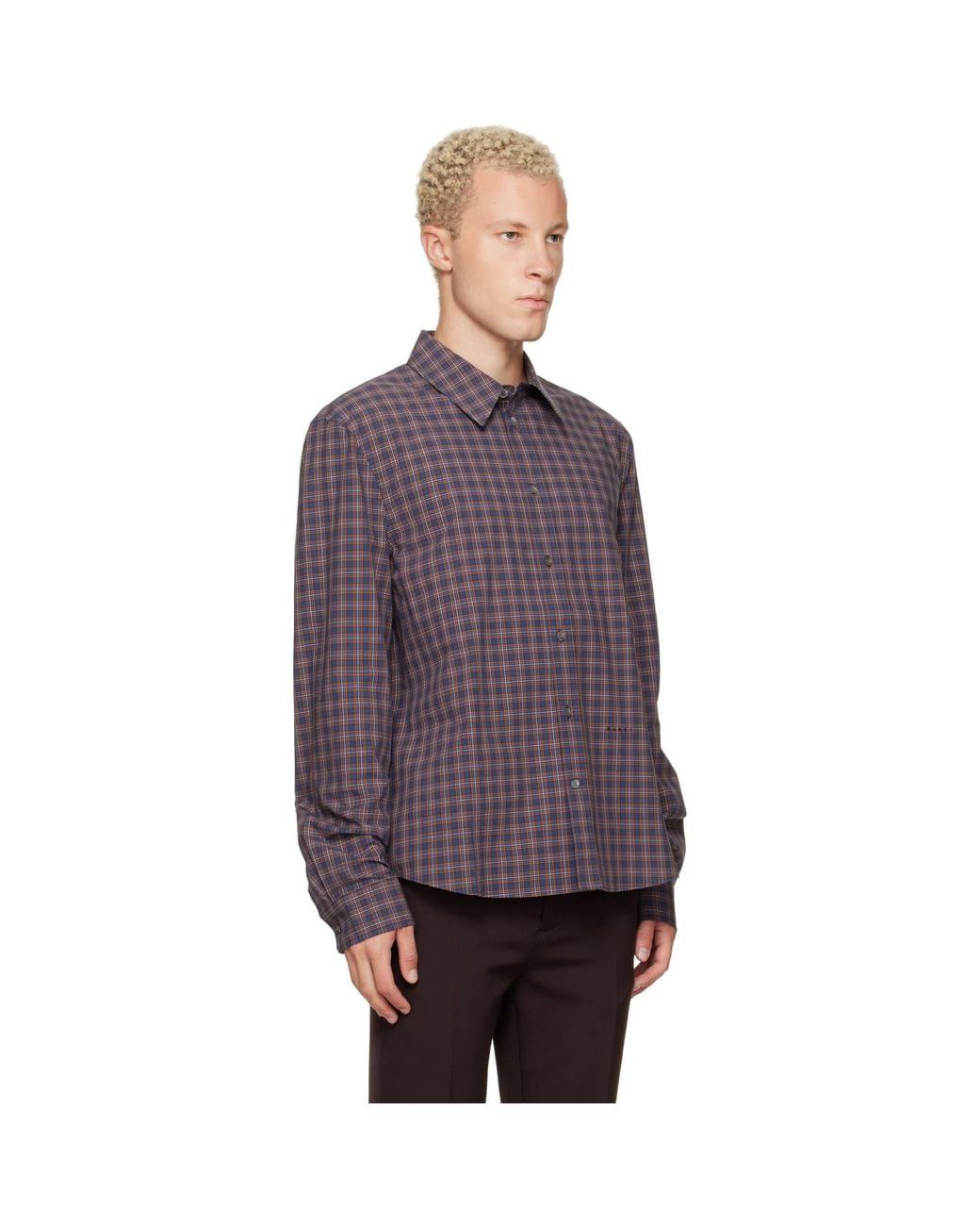 Marni Purple Checked Cotton Shirt for men