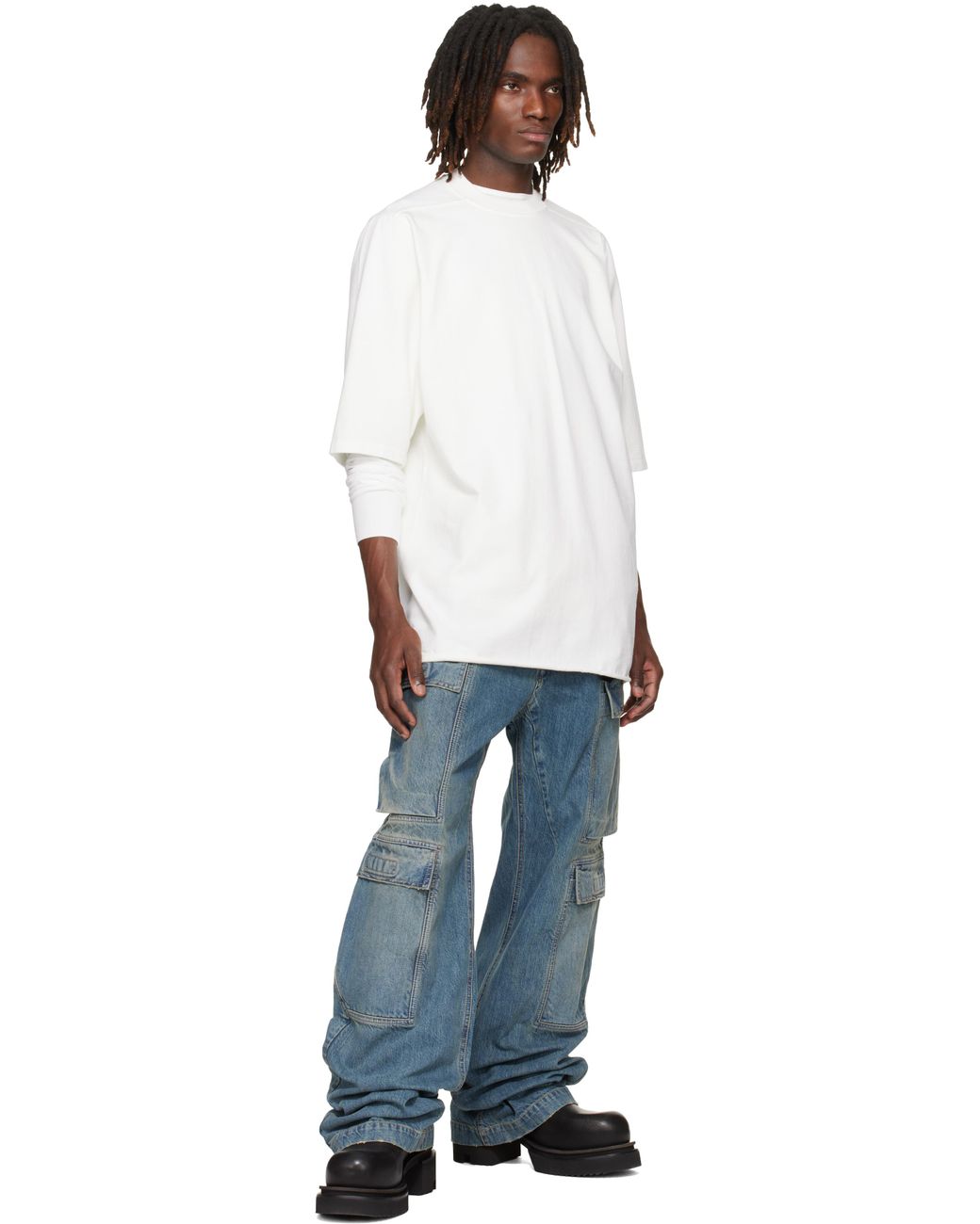 メンズ Rick Owens ブルー Temple Double デニム カーゴパンツ Blue