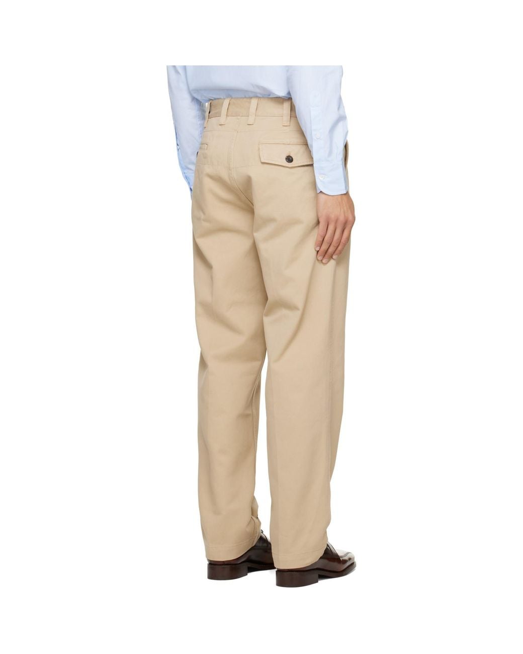 Drake's Natural Heavy Cotton Flat Front Trousers for men