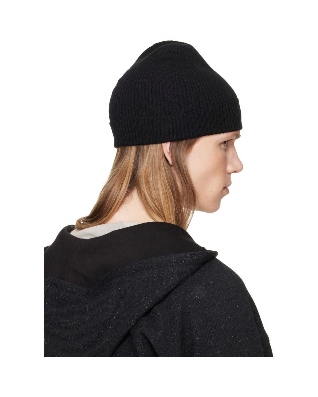 Rick Owens Black Tower Ribbed Beanie for men
