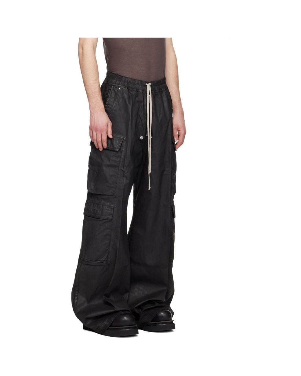 Rick Owens Black Temple Double Jumbo Belas Denim Cargo Pants for men