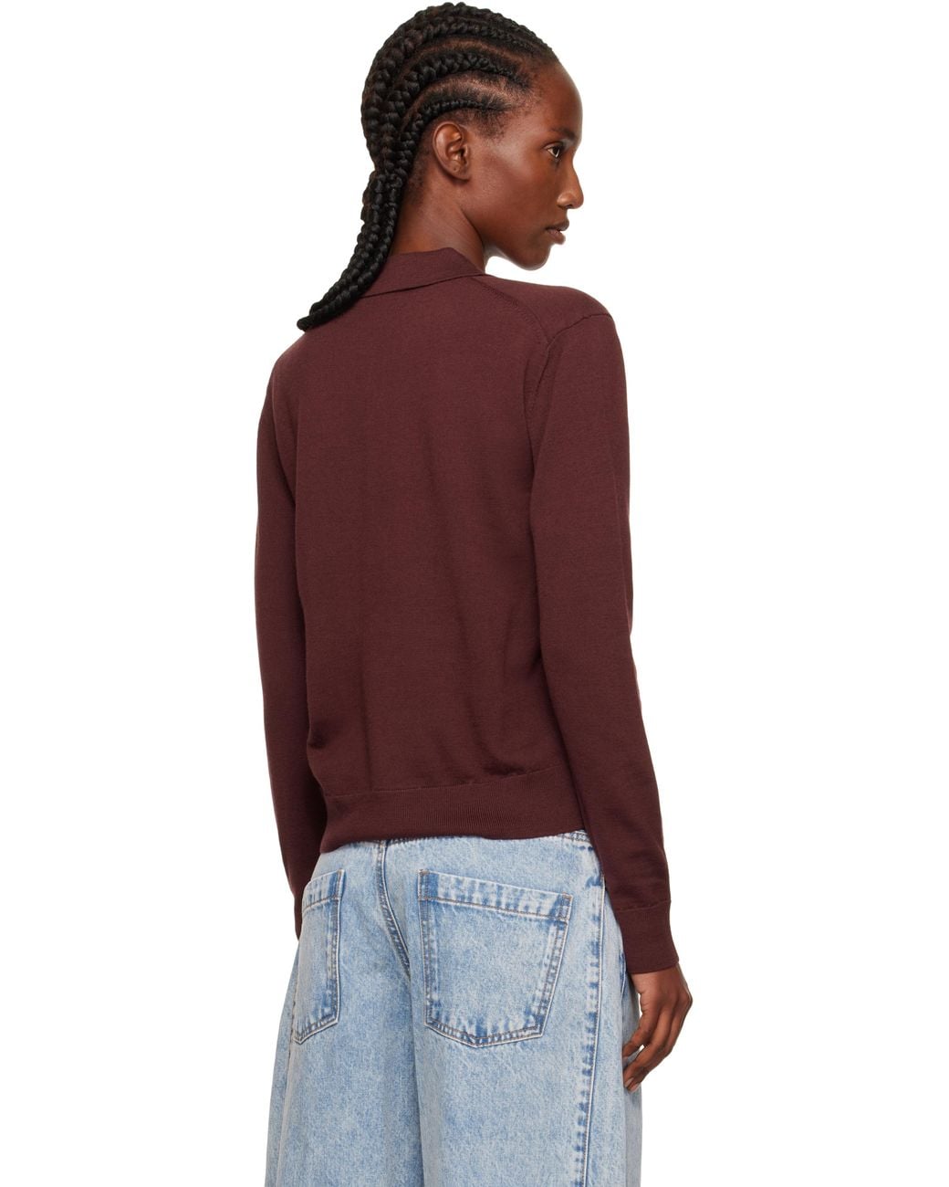 we11done Red Burgundy Double Patched Knit Polo