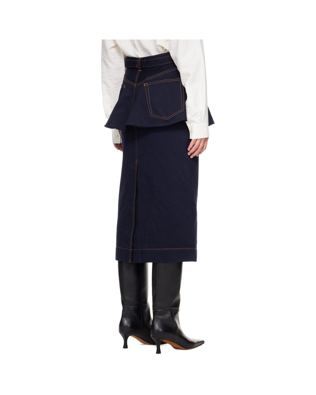 Sacai Blue Denim Midi Skirt