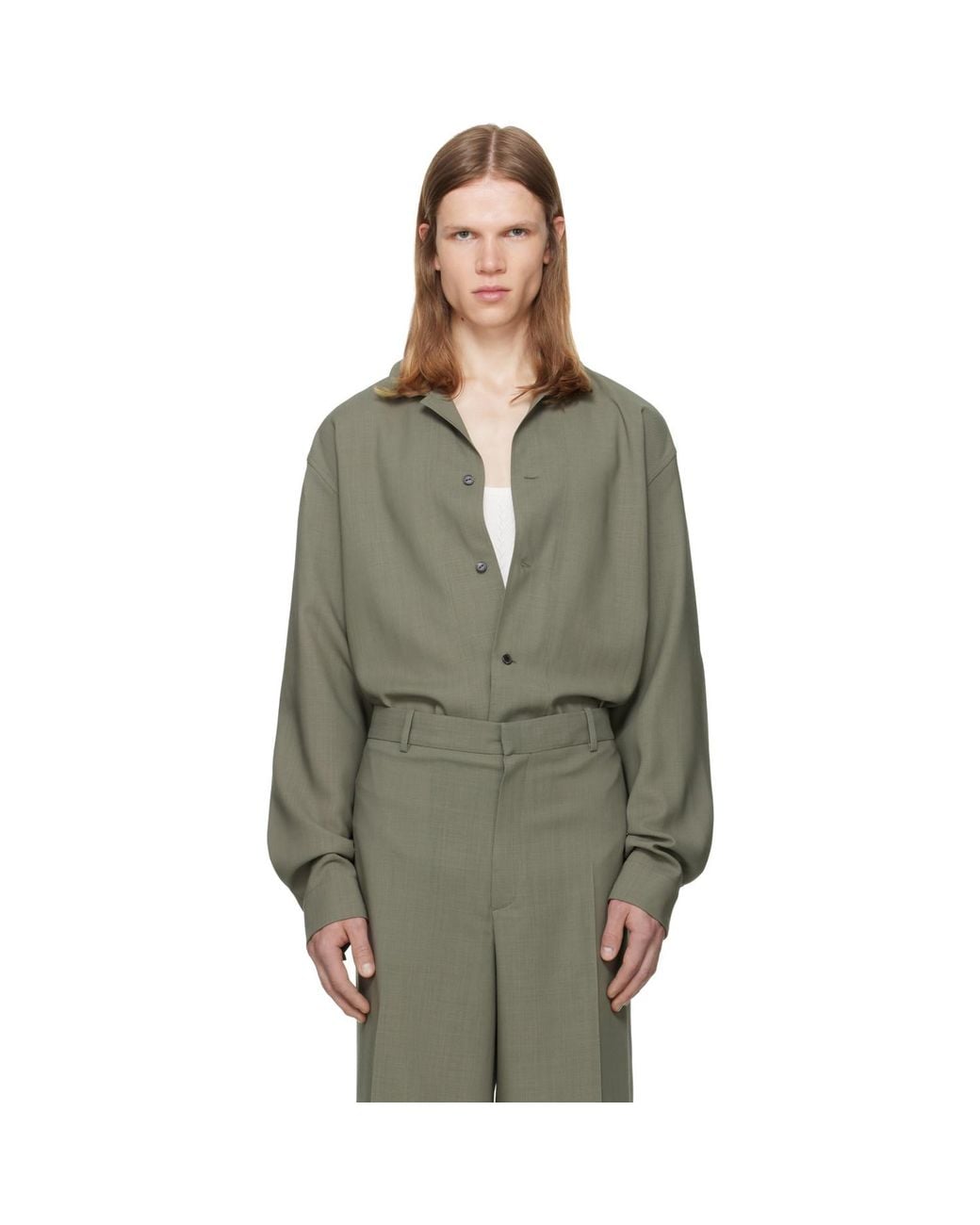 Calvin Klein Green Taupe Atlas Button-Down Shirt for men