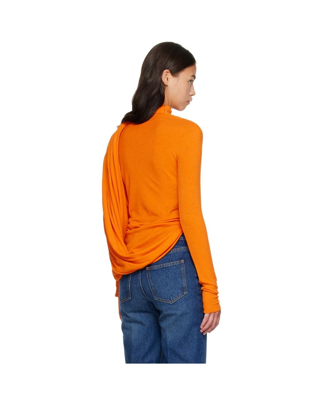 Mugler Orange Cascade Sleeves Top