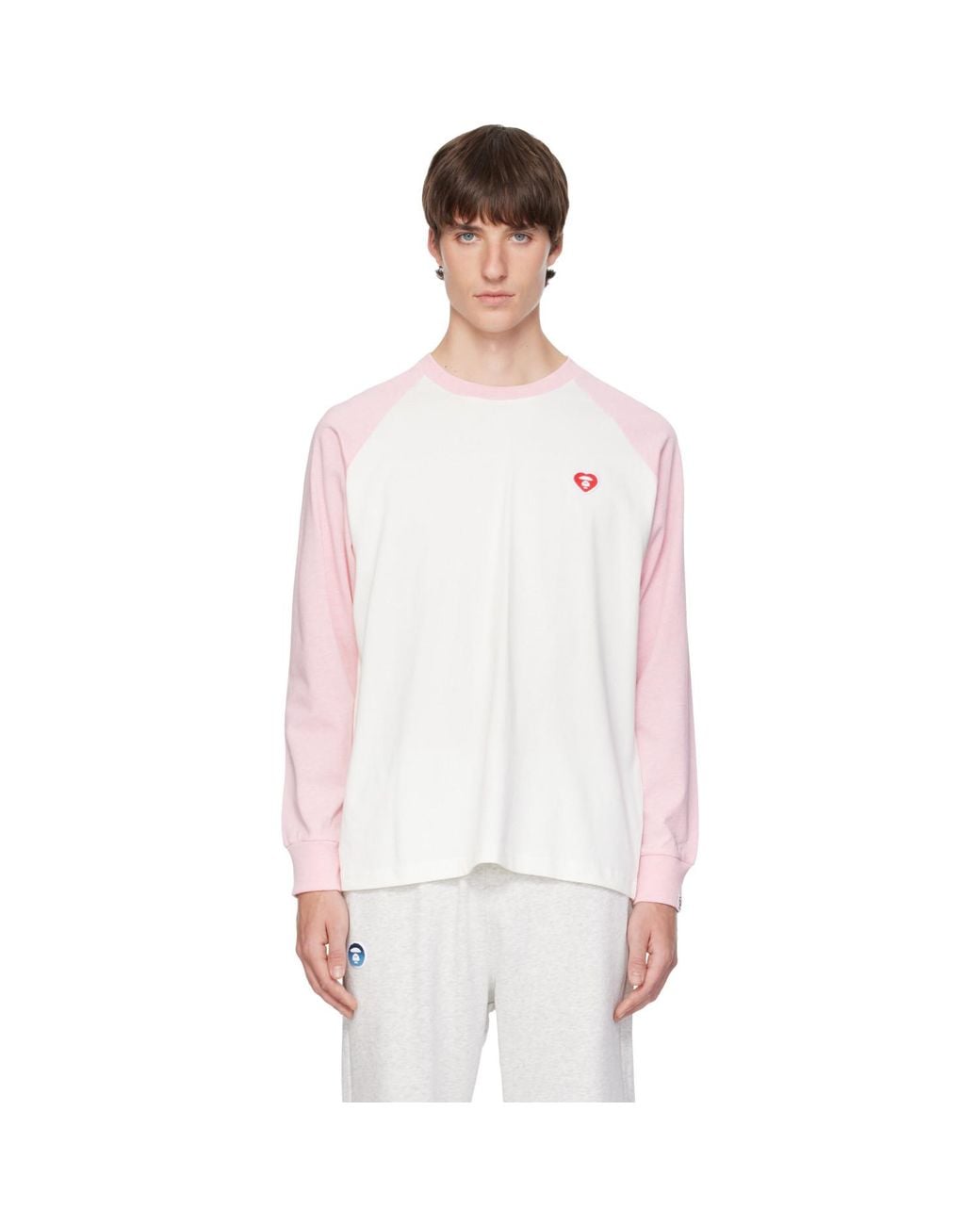 Aape By A Bathing Ape White 'Aapenow' Heart Moonface Long T-Shirt for men