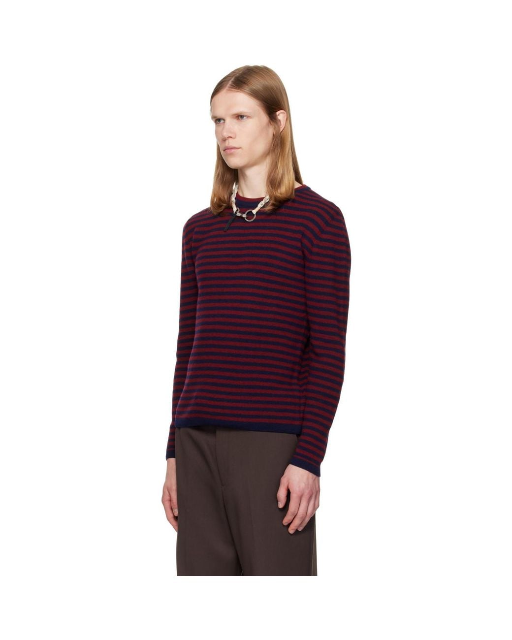 TONYWACK Purple Merino Wool Essential Stripe Sweater for men