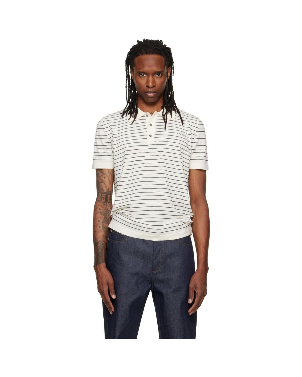 A.P.C. White Off- Fitted Striped Polo for men