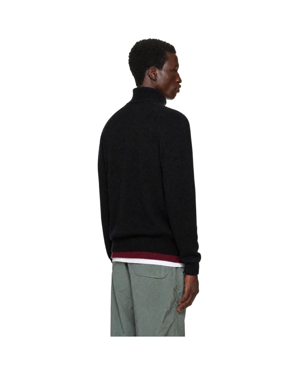 C P Company Black Lambswool Grs Half Button Sweater for men