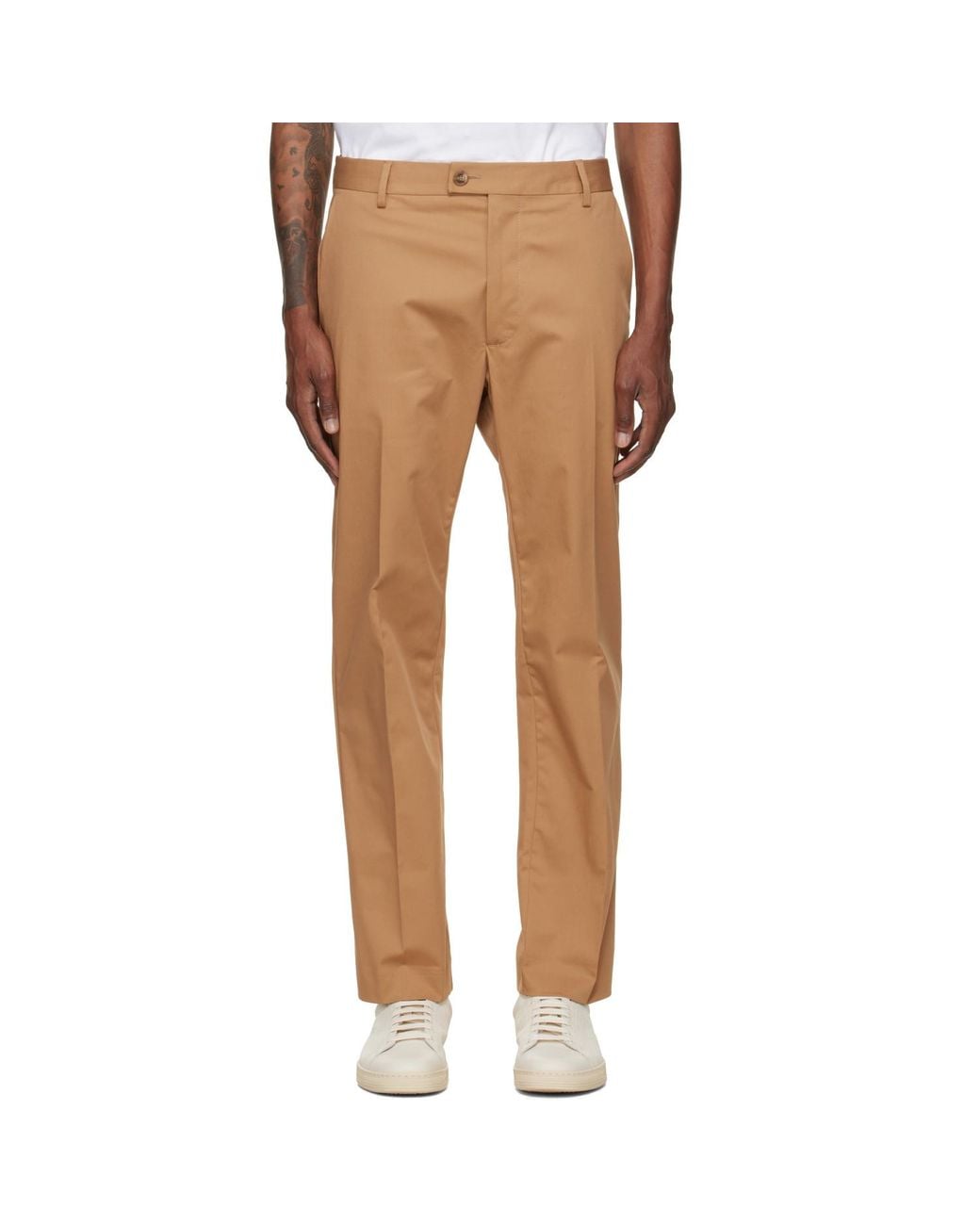 Boss Natural Tan Creased Trousers for men