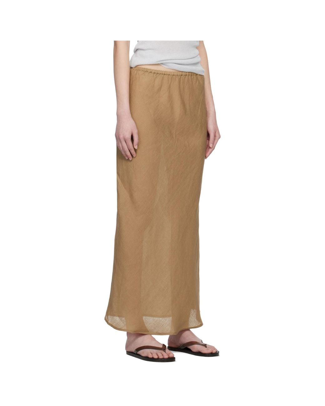Baserange Multicolor Tan Fine Linen Dydine Maxi Skirt
