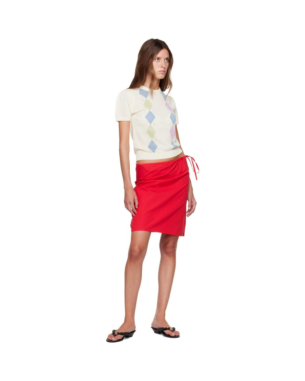 Ganni Red Off- Argyle T-Shirt
