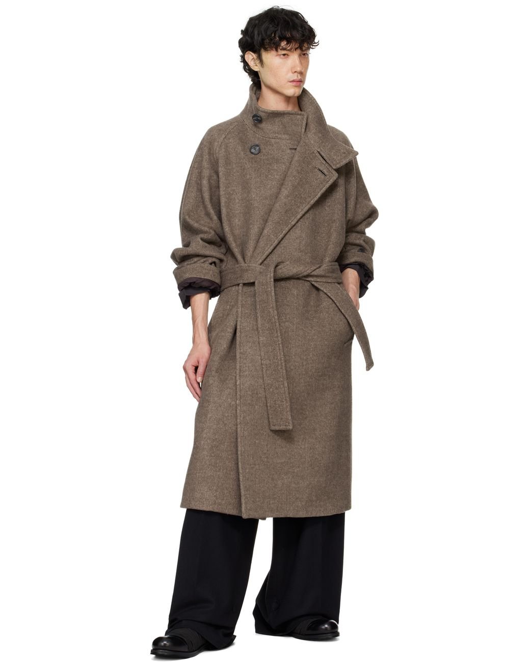 RAINMAKER KYOTO Stand Collar Belted Coat in Black for Men | Lyst UK