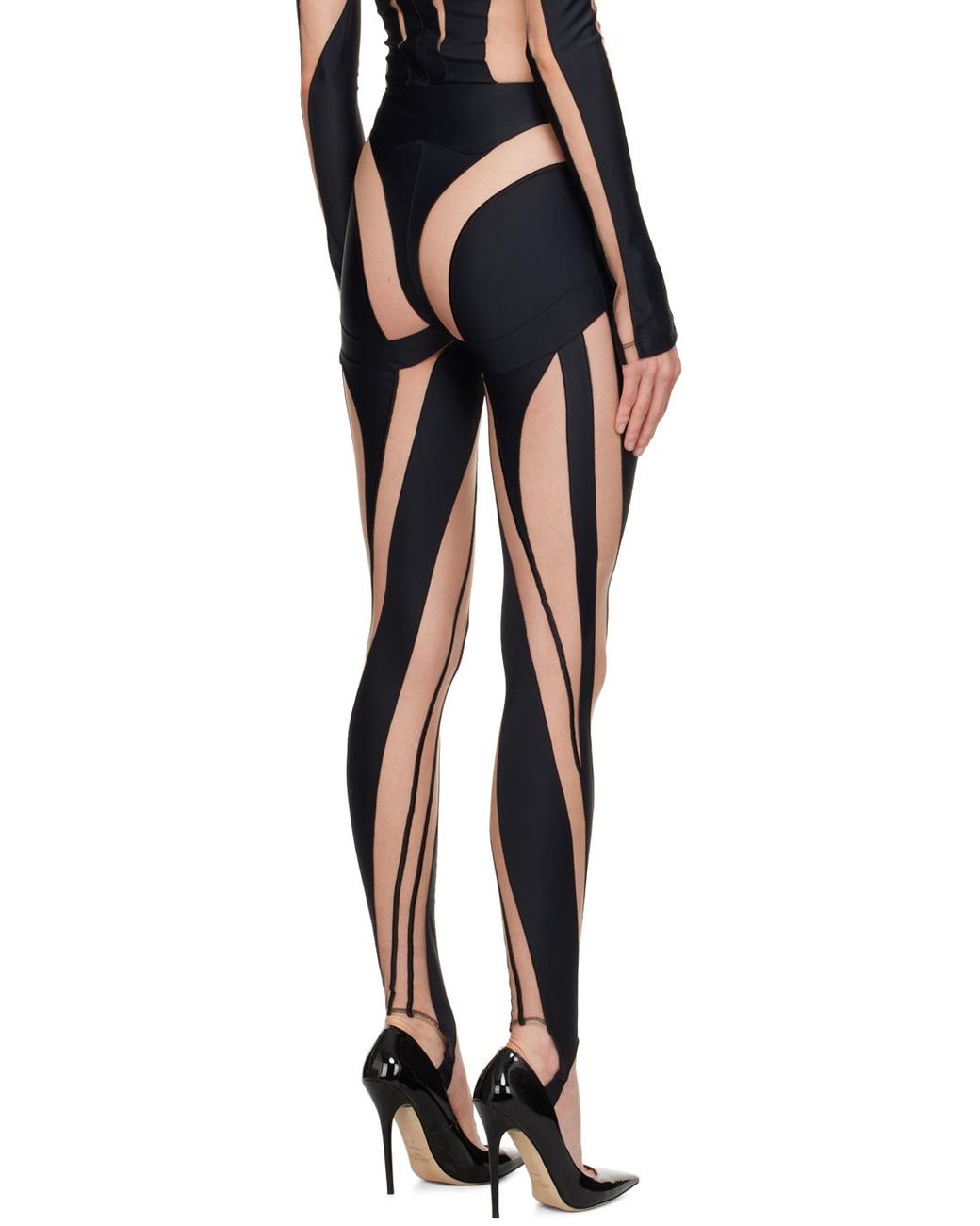 spiral leggings women black nude in polyamide - MUGLER - d — 2