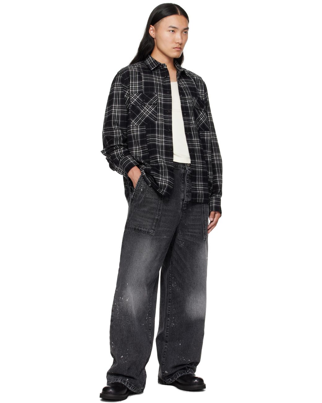 Sacai Plaid Flannel Shirt in Black for Men | Lyst