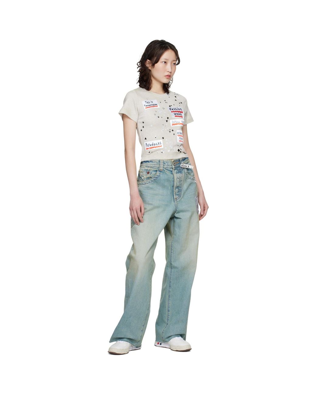 Maison Mihara Yasuhiro White Taupe Embellished Sticker Mini T-Shirt