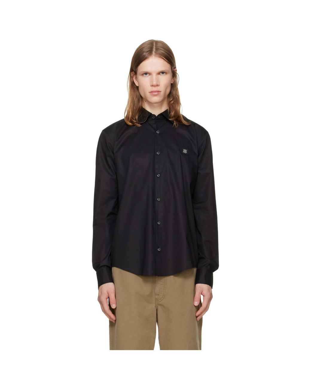 HUGO Black Stretch-Cotton Canvas Slim-Fit Shirt for men