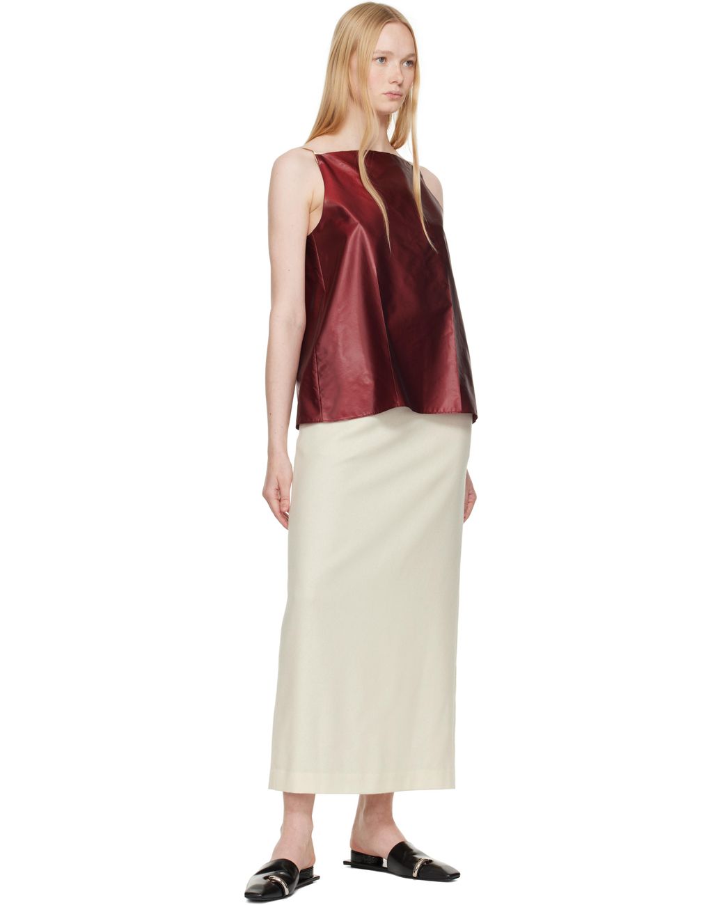 Carven Red Pressed Silk Vest Top