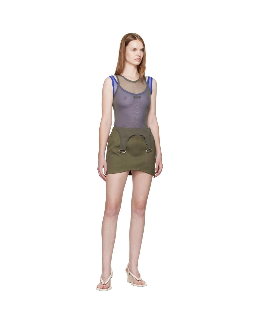 Mugler Green Khaki Tailored Miniskirt