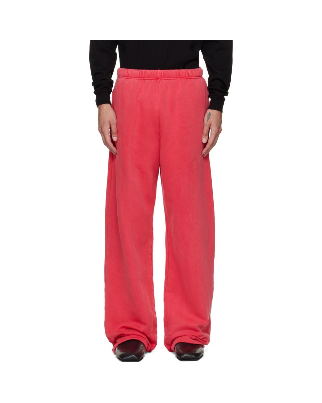 Les Tien Red Heavyweight Puddle Sweatpants for men