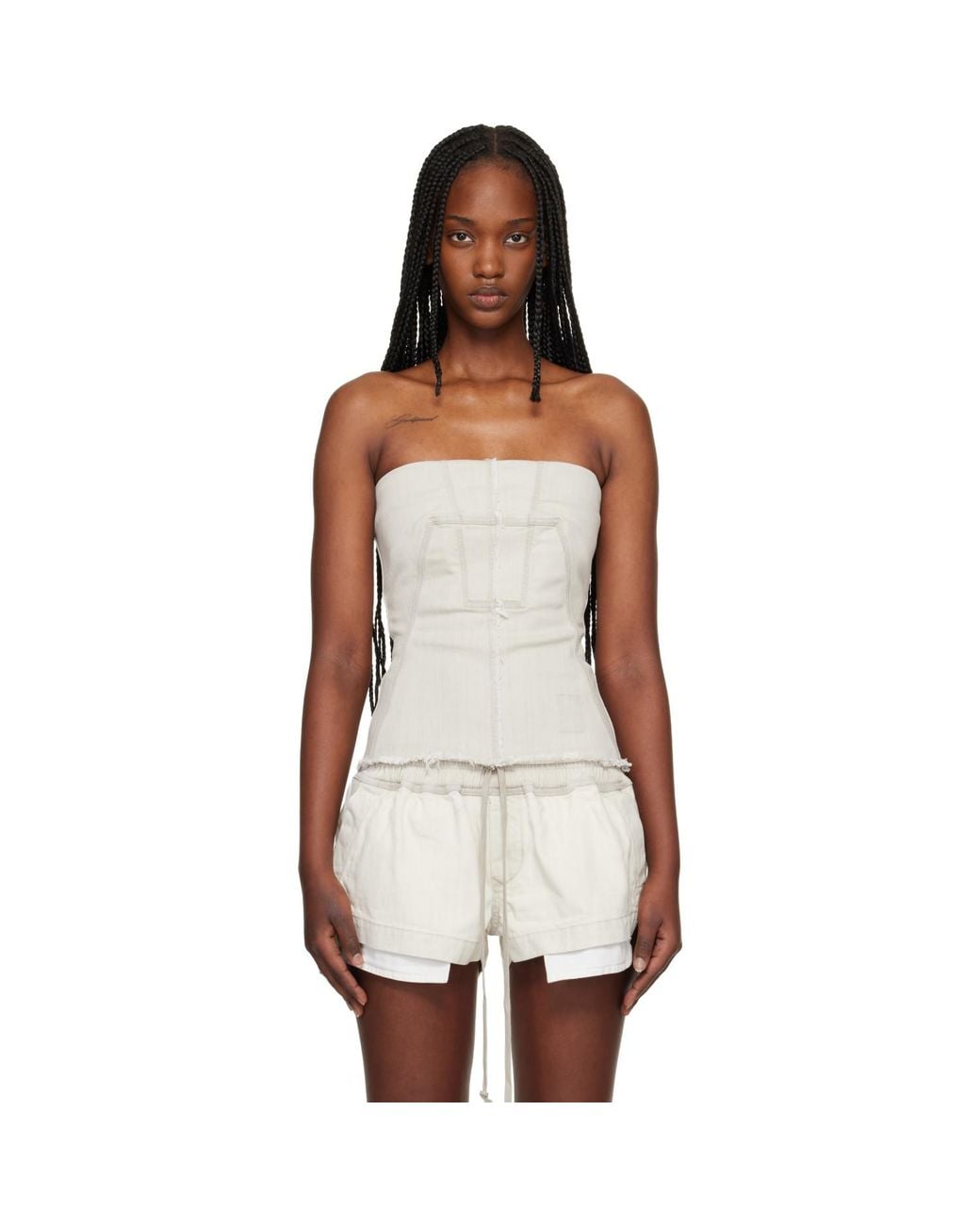Rick Owens Multicolor Off- Temple Bustier Denim Top