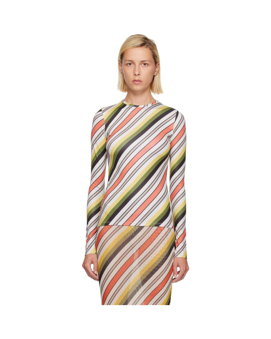 Jean Paul Gaultier Multicolor Jersey Lycra Printed Retro Stripe T-Shirt