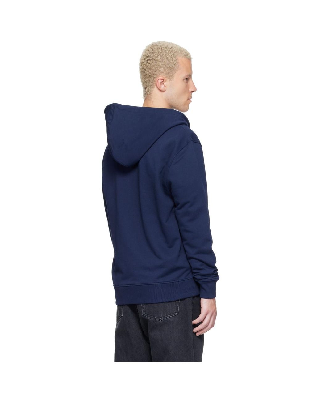 AMI Blue Zipped Cotton Ami De Coeur Hoodie for men