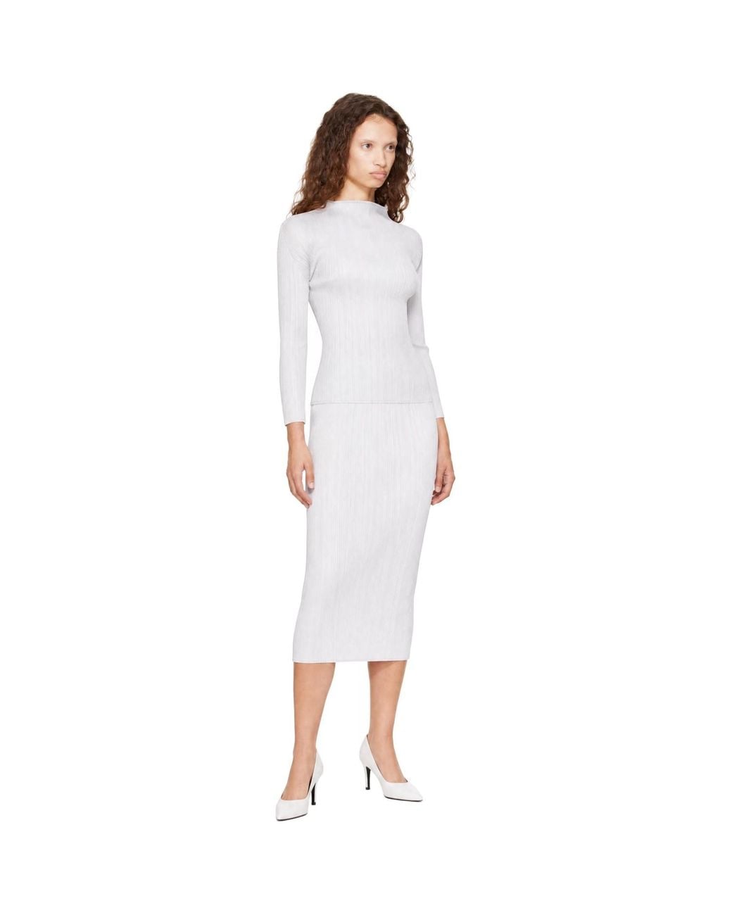 Pleats Please Issey Miyake White Basics Turtleneck Top