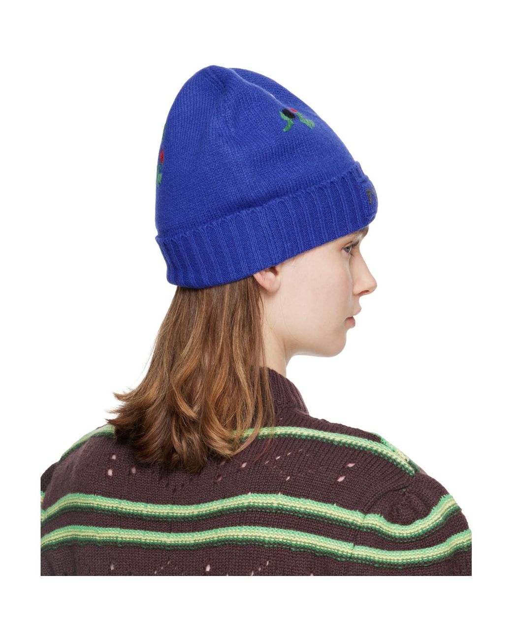 Marni Blue Wool & Cashmere Flower Beanie