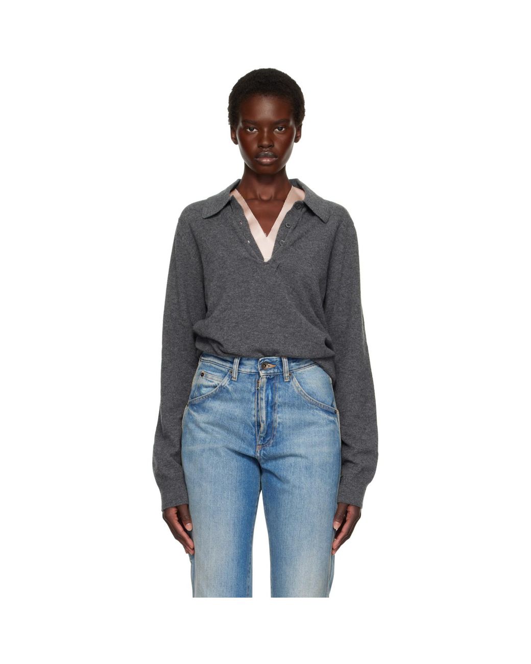 Maison Margiela Blue Draped Collar Wool Polo