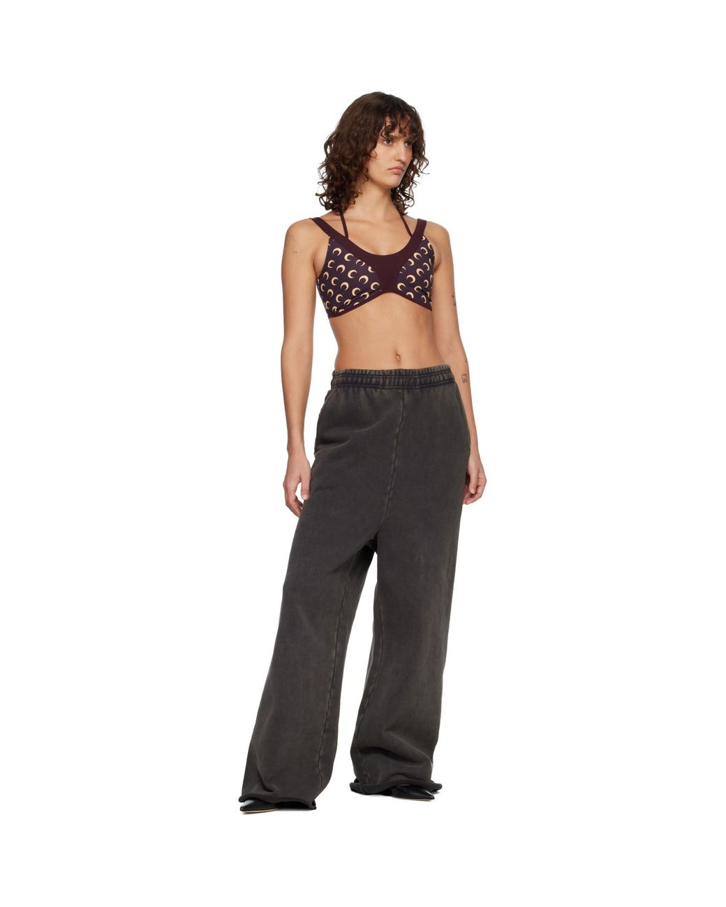 MARINE SERRE Black Burgundy Athleisure Moon Printed Bralette
