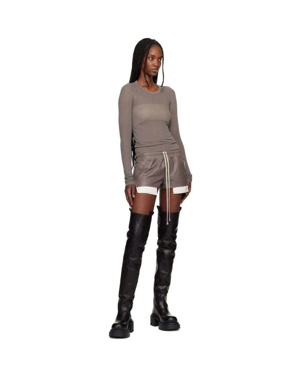 Rick Owens Temple Fog Leather Shorts in Black | Lyst