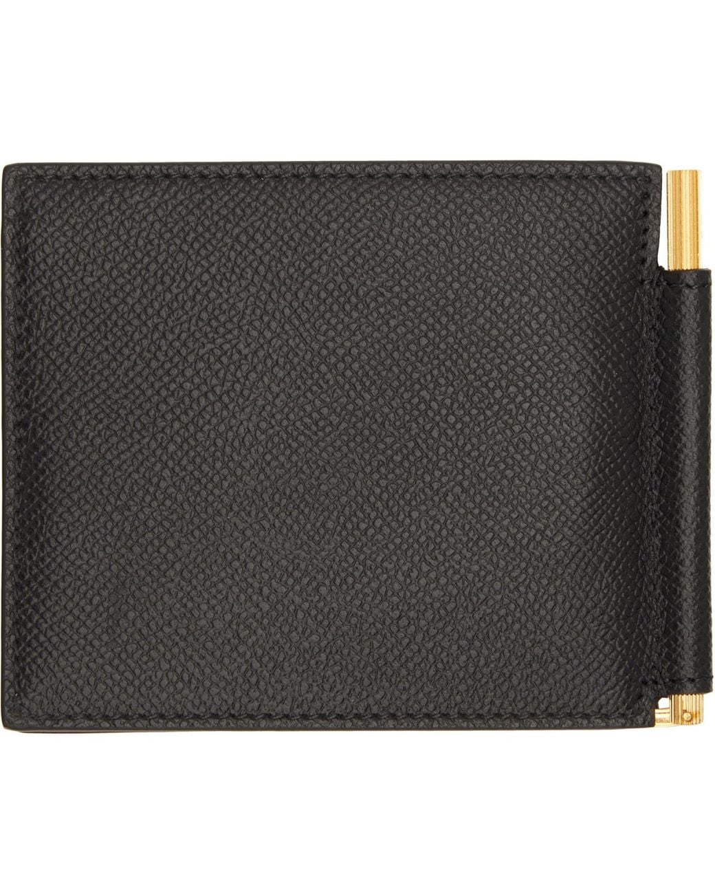 Tom Ford Black Small Grain Leather T Line Money Clip Wallet for men