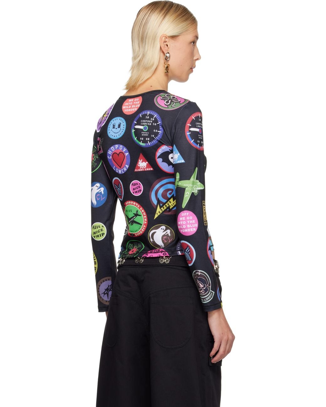 Chopova Lowena Black Patch Print Fitted Jersey T-Shirt