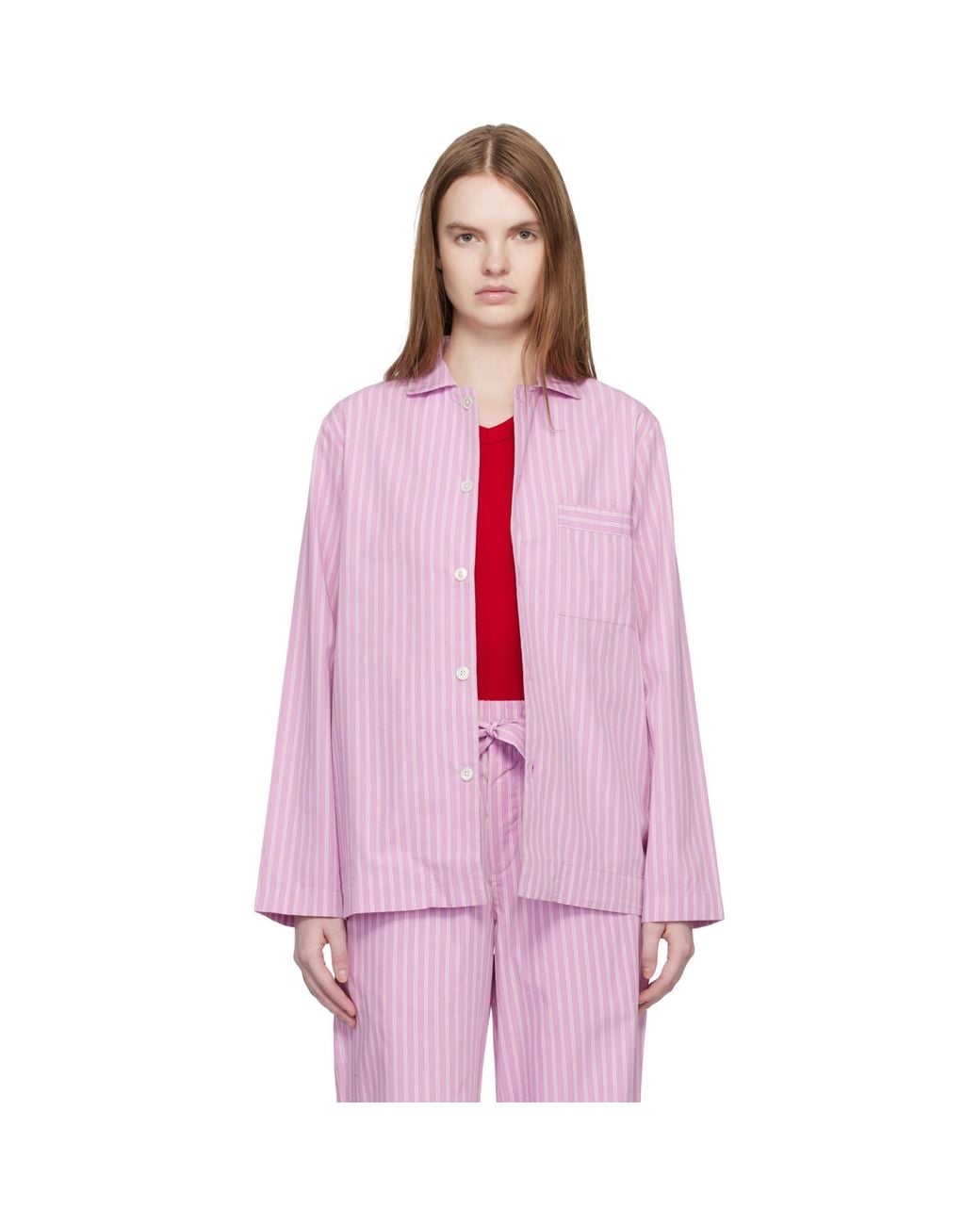 Tekla Pink Long-sleeved Pyjama Shirt
