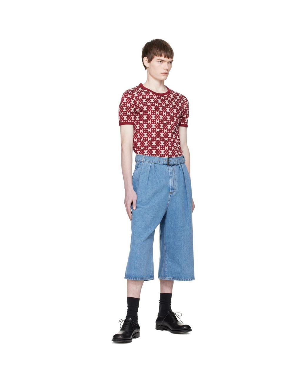 Dries Van Noten Blue Pleated Denim Shorts for men