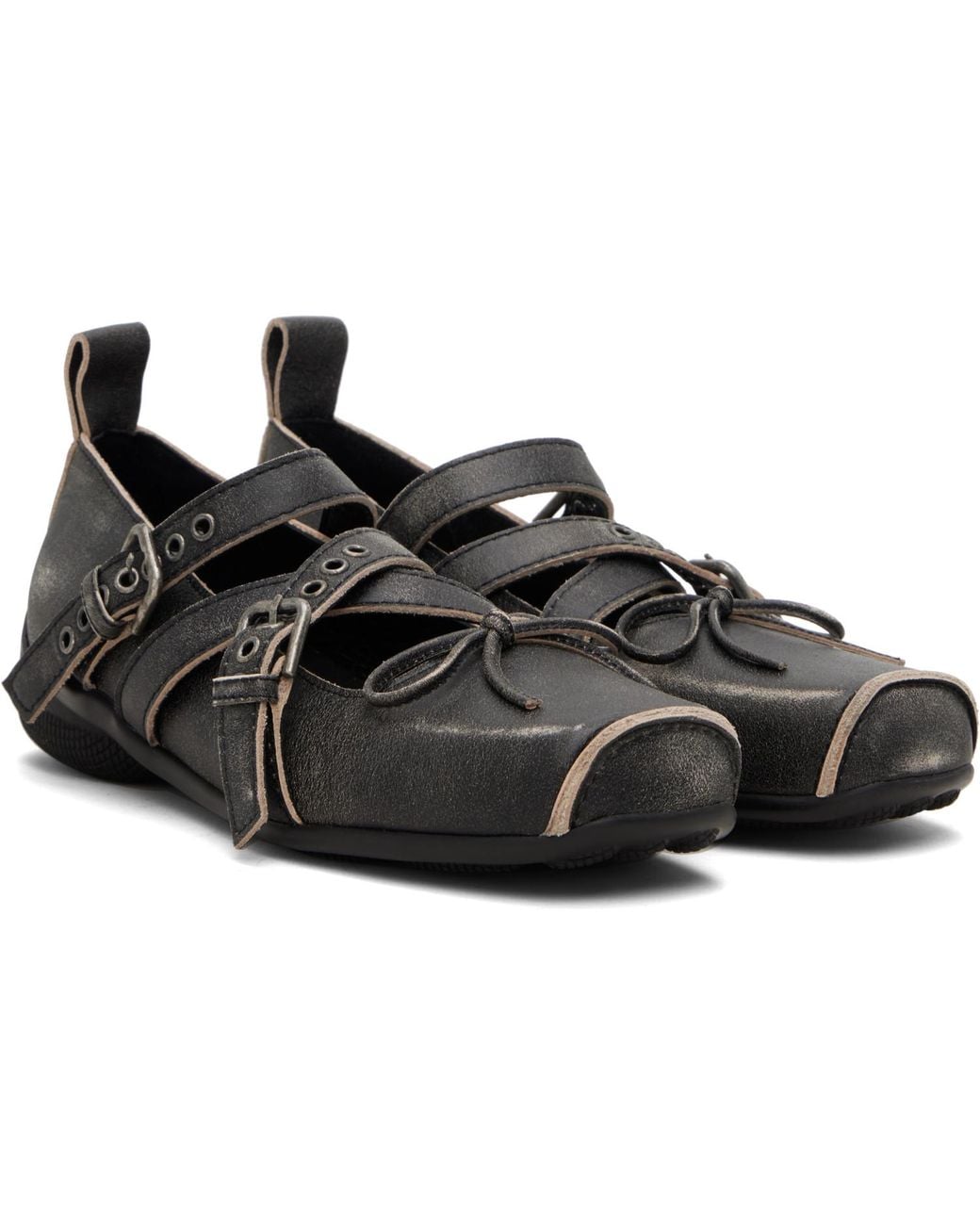 OPEN YY Black Cross Buckle Ballet Flats