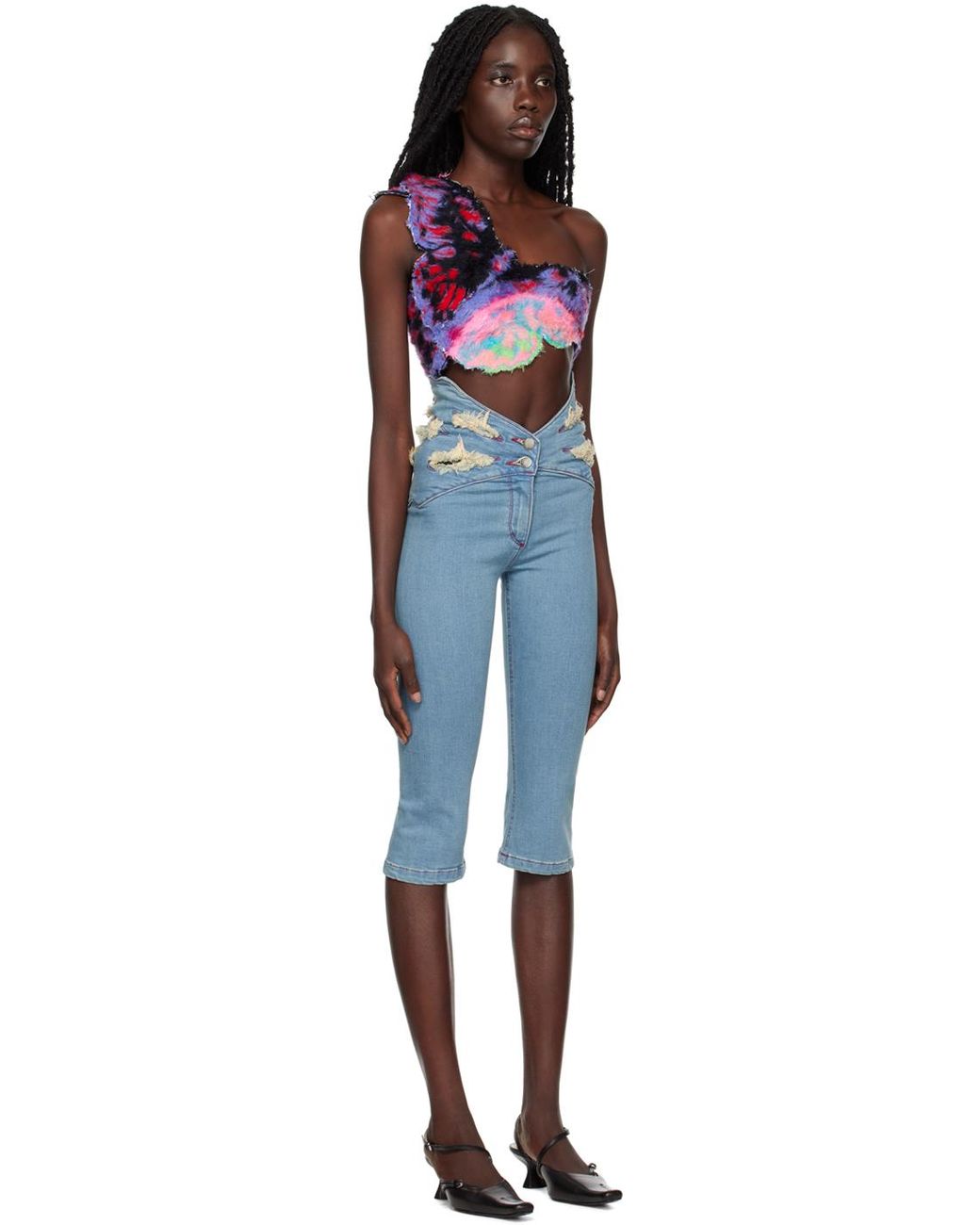 MASHA POPOVA Black Butterfly Waistband Capri Jeans