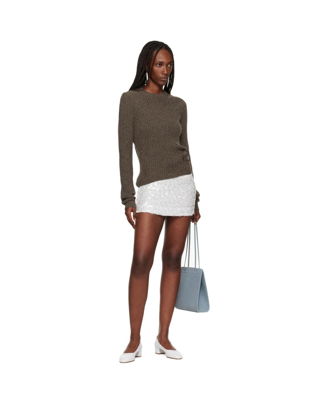GUIZIO White Off- Floral Paillette Miniskirt